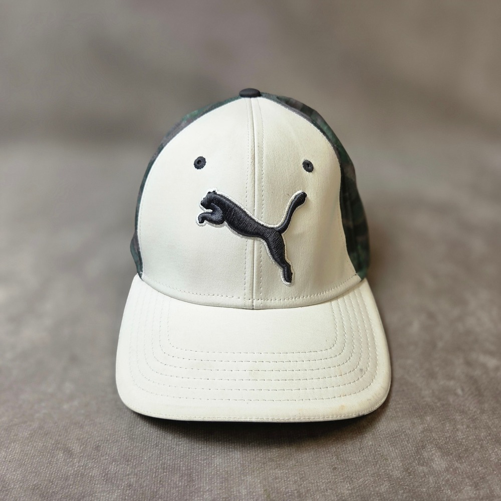 Puma Golf Mens Snapback Hat White Camo Embroidered Cat Logo Adjustable Cap